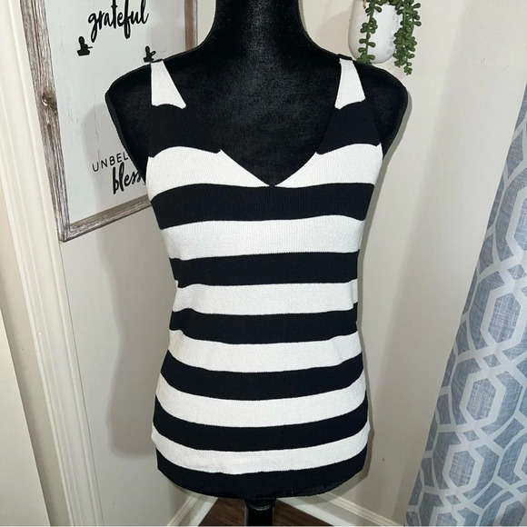 LOFT black and white Stripped ribbed top - Picture 1 of 5